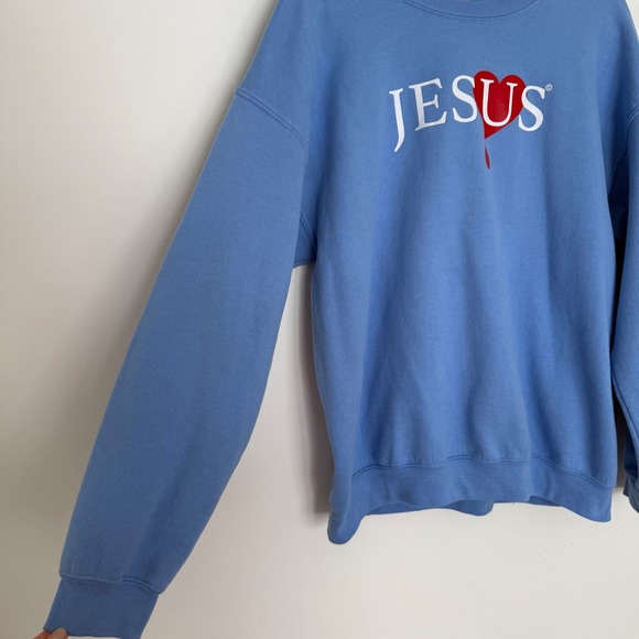 Jesus Religious Crewneck sweatshirt Large Blue Red Heart Gospel at a Glance - Picture 4 of 9